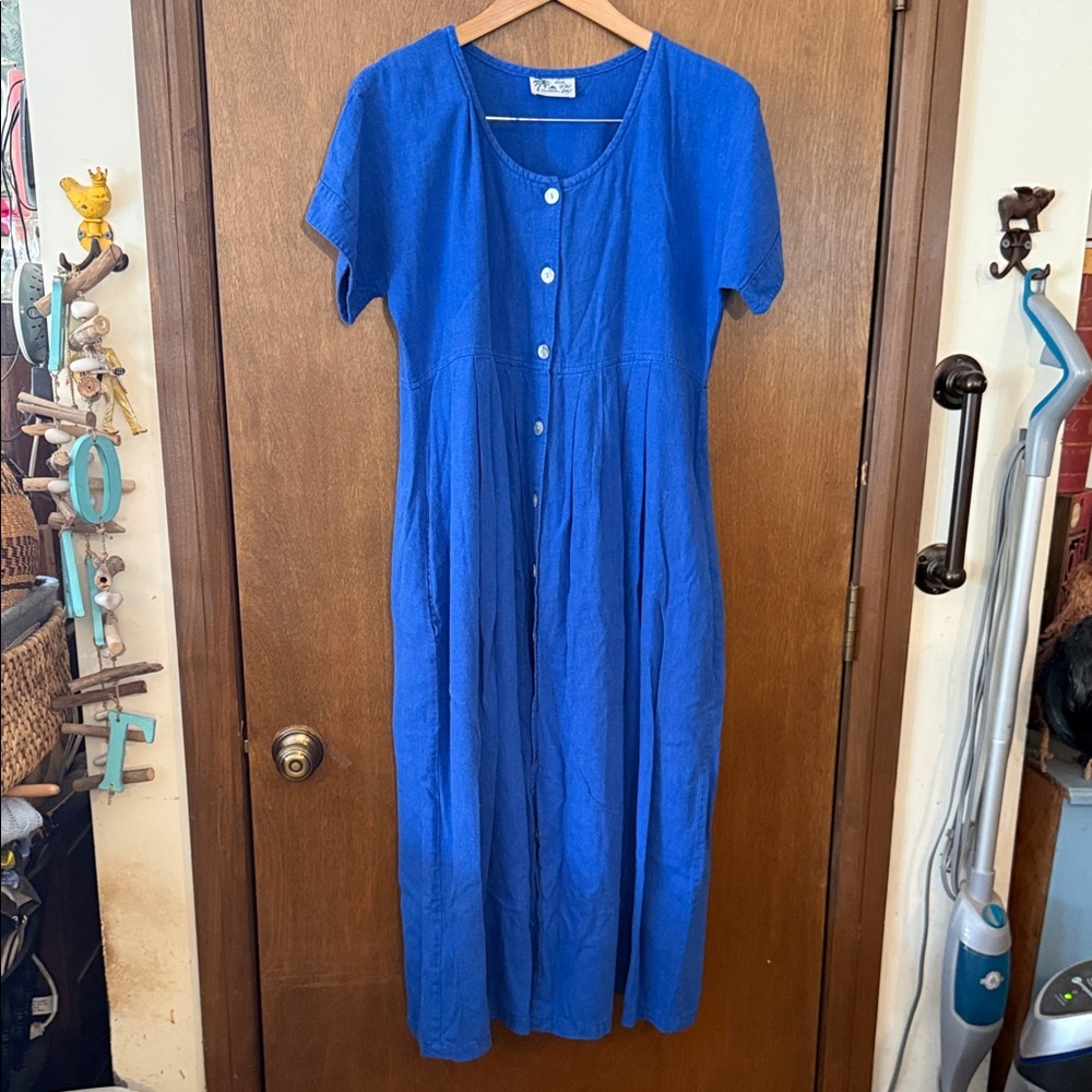 Button-Front Royal Blue Maxi Dress